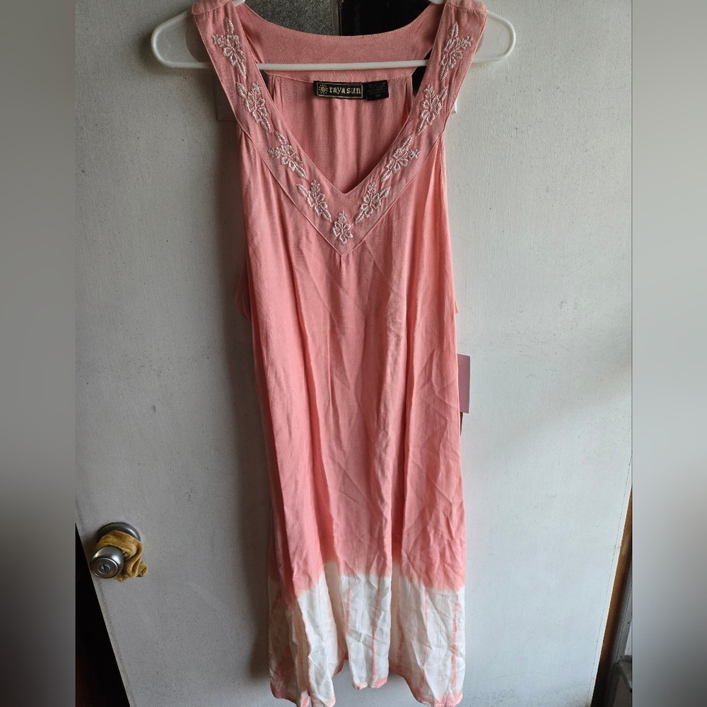 Raya Sun Pink Tie Dye Embroidered Dress NWT